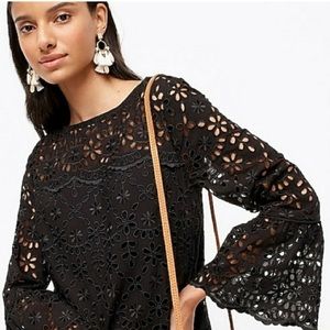 J.Crew • Cora black eyelet scallop layer bell sleeve dress NWT $128